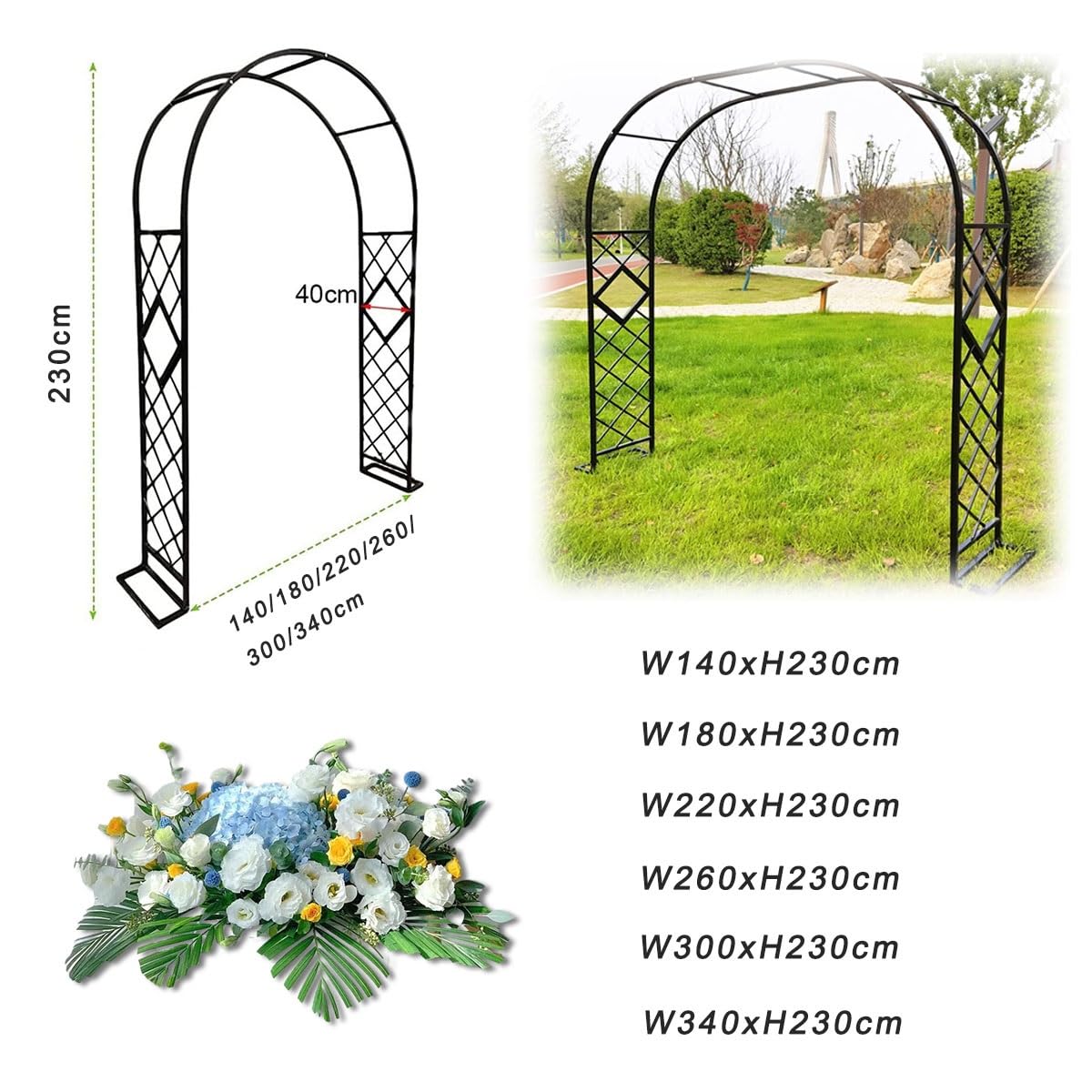 Metall-Gartenbogen, 230 cm hoch, Rankgitter für Kletterpflanzen, stabile Rosenlaube, für den Außenbereich, dekorative Metall-Pergola für Gartenparty, Braun, 140 x 230 cm