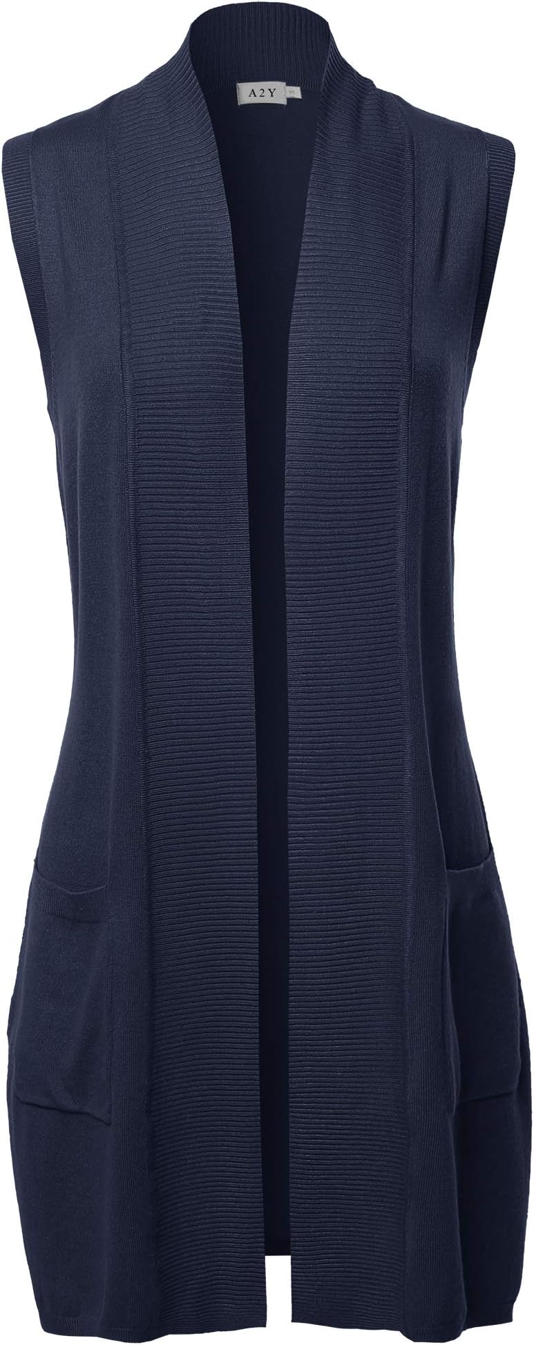 A2Y Women's Open Front Sleeveless Draped Side Pockets Vest Knit Sweater
