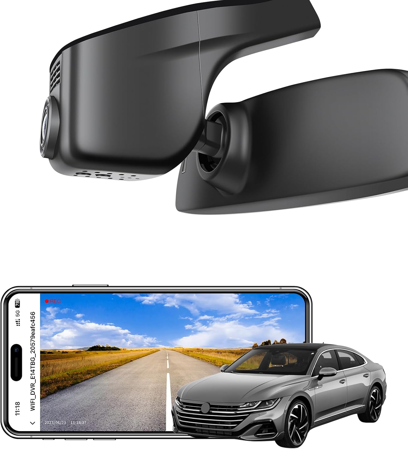 Mangoal Front 4K HDR Dash Cam STARVIS 2 IMX678, Custom Fit for Volkswagen Arteon 2018-2024 SE SEL Premium R-line Elegance (Model A Black), 5GHz WiFi, GPS, 64GB Card