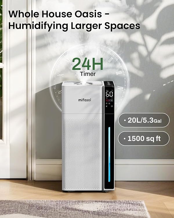 Mifasol 20L/5.3Gal Humidifiers for Large Room, 48H Runtime, Top Fill, White by mifasol - Used condition - Image 3