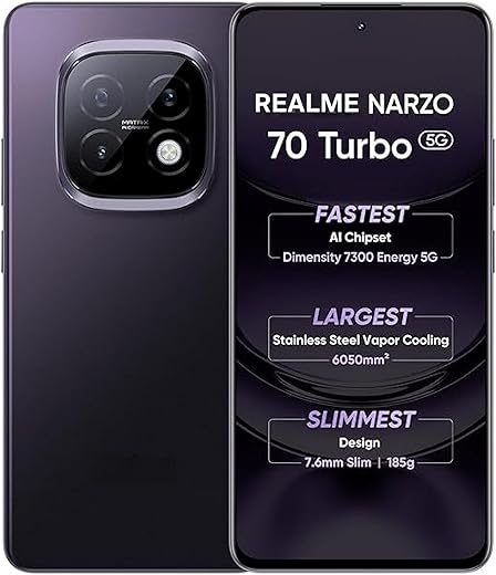 REALME Narzo 70 Turbo 5G (Turbo Purple, 12GB RAM, 256GB Storage) | Android 14 | 120Hz OLED Display | 45W Fast Charge | Dimensity 7300 Energy…