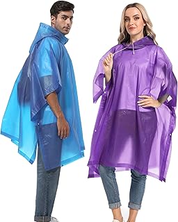 HOOMBOOM Reusable Rain Ponchos with Drawstring Hood for Adults, Waterproof Thicken Rain Coat, 2 Packs
