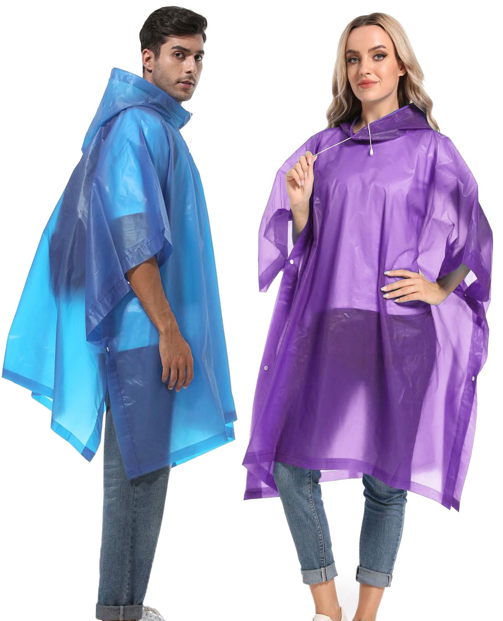 Reusable Rain Ponchos with Drawstring Hood for Adults, Waterproof Thicken Rain Coat, 2 Packs