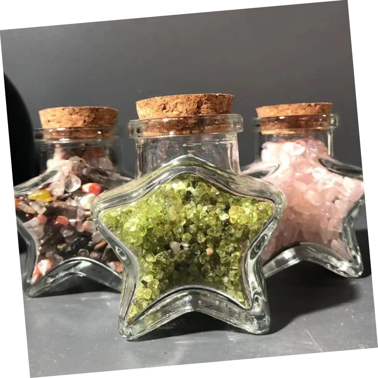 2 pezzi Bottiglie di Vetro con Tappo in Sughero Forma Stella da Barattoli Trasparenti per Messaggi Oli Essenziali e Decorazioni Contenitori Multiuso in Vetro
