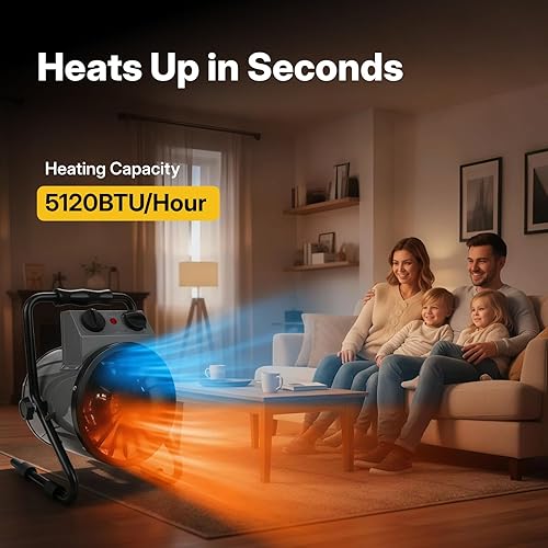 Miniatura 3 de NORTHSKY Calentador de espacio para uso en interiores, calentador eléctrico de garaje de 1500 W con ángulo ajustable de 90, termostato,