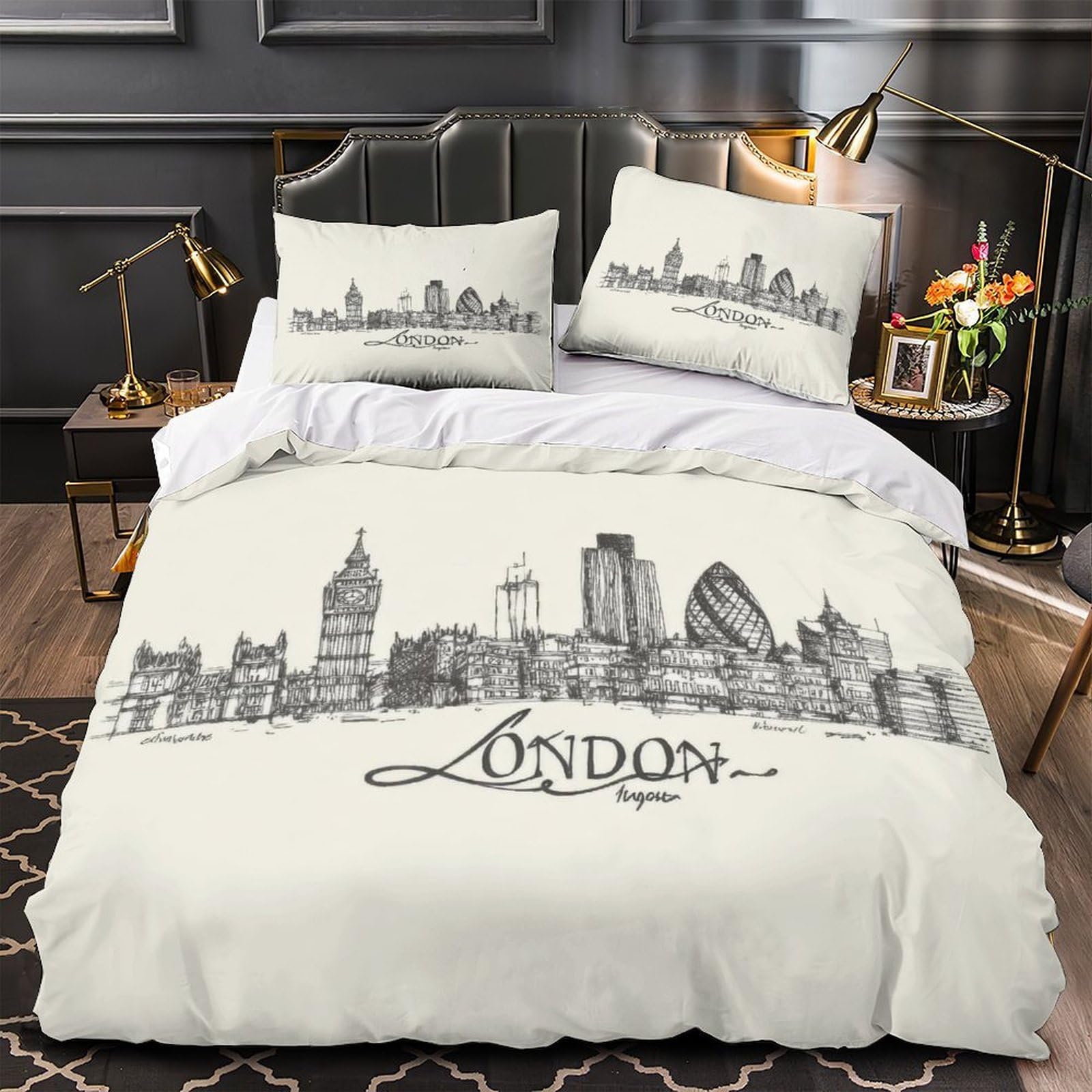 Parure de lit Skyline de Londres en microfibre 135x200cm pour chambre d'ado