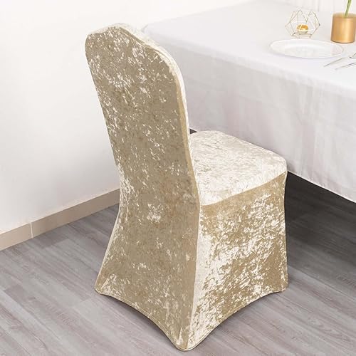 Miniatura 5 de Efavormart - Funda elástica para silla de banquete de terciopelo triturado y elastano beige con bolsillos para los pies, funda para silla de boda,