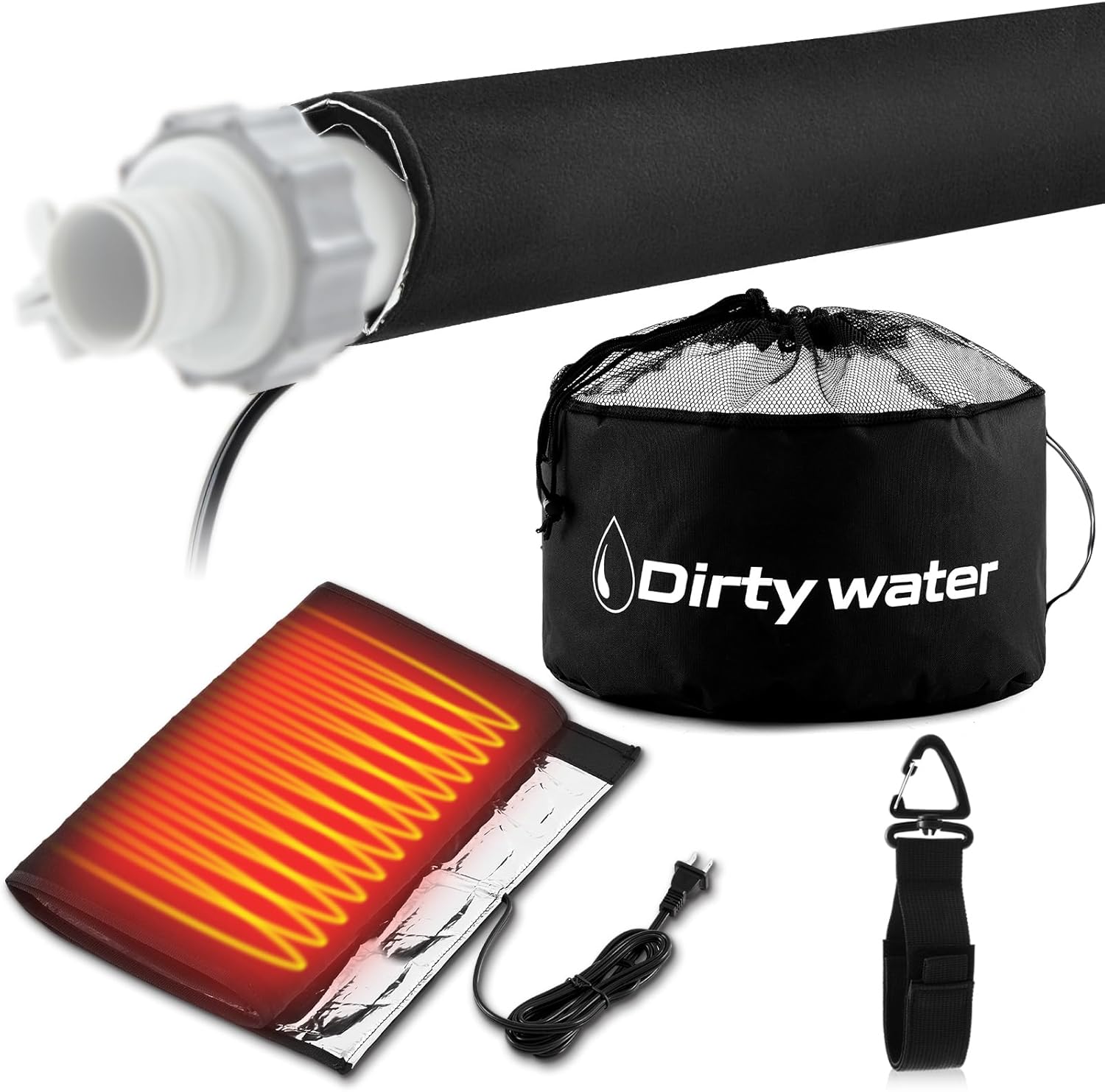 Rv Heated Sewer Hose Cover 5.9 ft Electrical Heated Sleeve of RV Sewer Hose Avoid Freezing at -20°F, with Black Storage Bag, Camper Accessories in Winter
