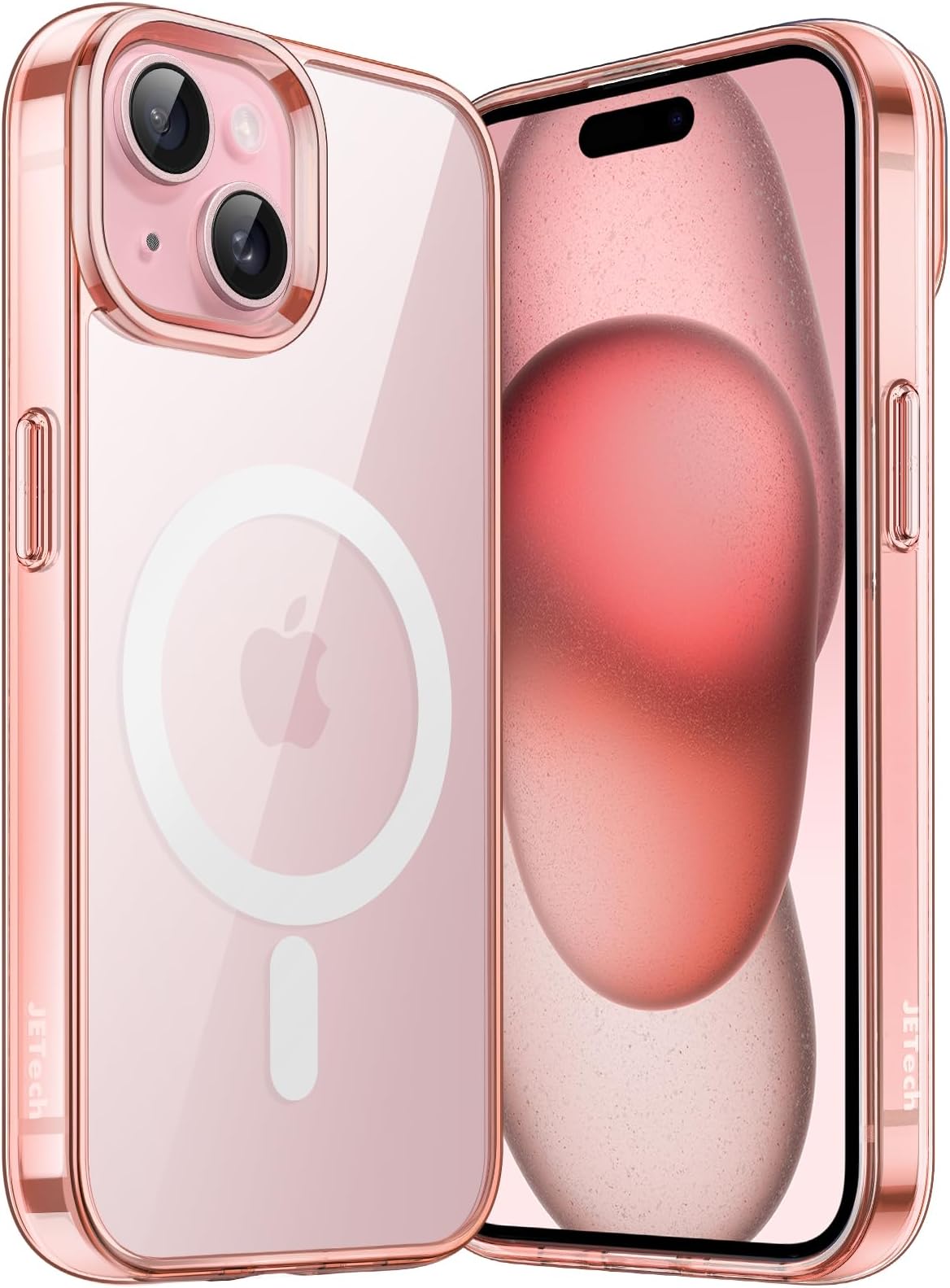 JETech Magnetic Case for iPhone 15 6.1-Inch Compatible with MagSafe Wireless Charging, Shockproof Phone Bumper Cover, Anti-Scratch Clear Back (Rose Gold)