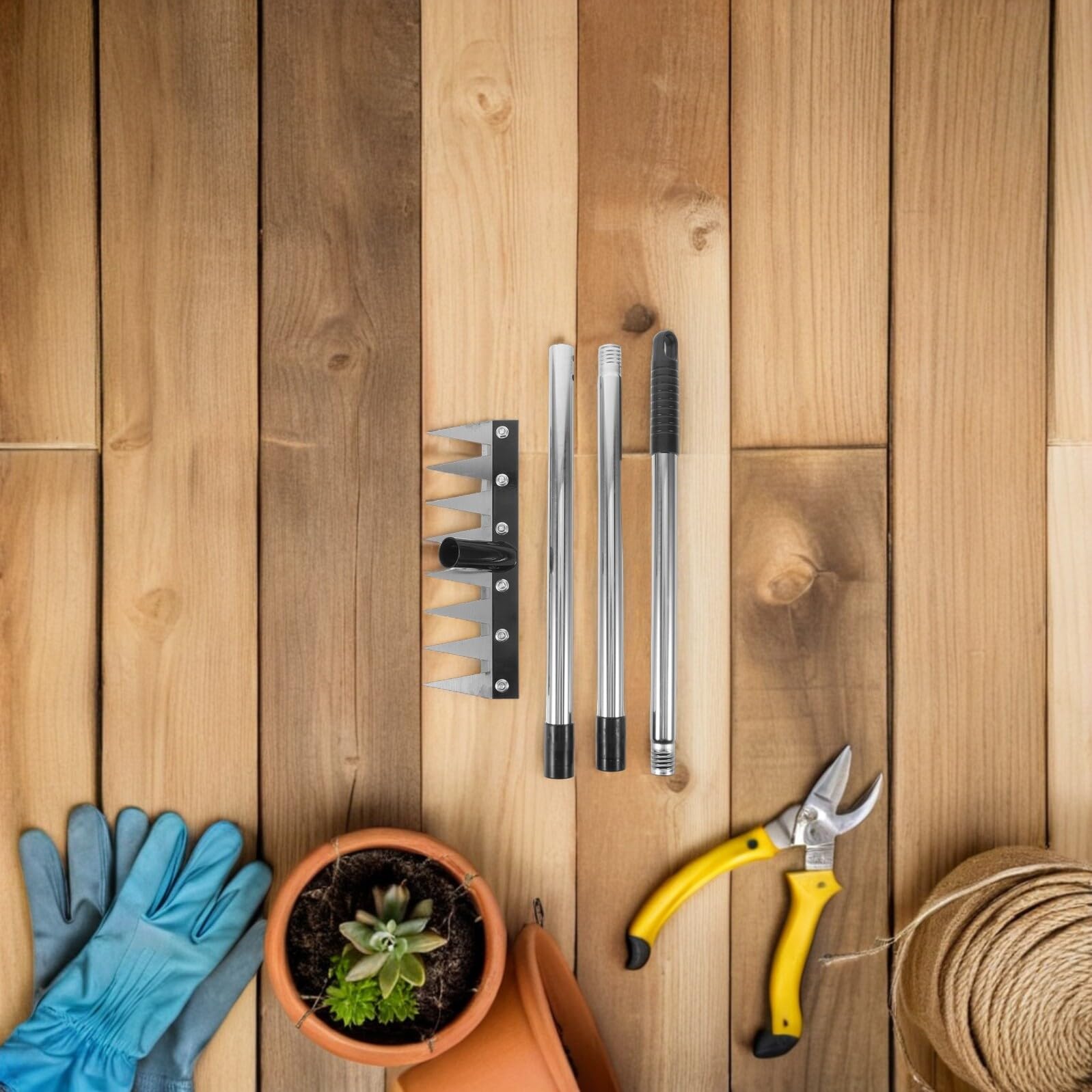 Kisangel Rastrillo de Jardín Ajustable de Aluminio y Plástico con 8 Púas para Eliminar Malas Hierbas y Escombros en Áreas de Jardinería y Comunidades