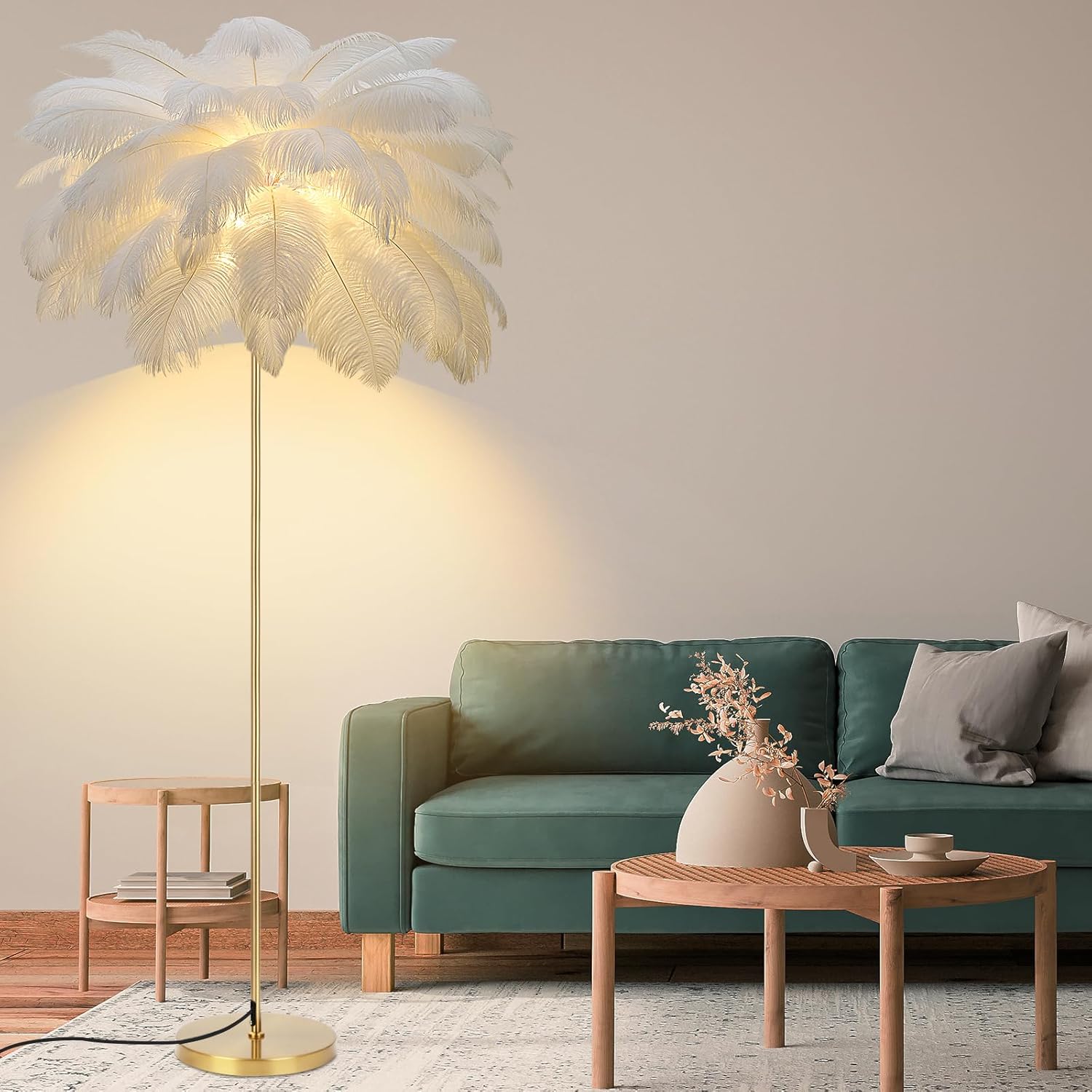 Hzacye Feather Lamp, Natural Ostrich Feather Floor Lamp for Living Room ...