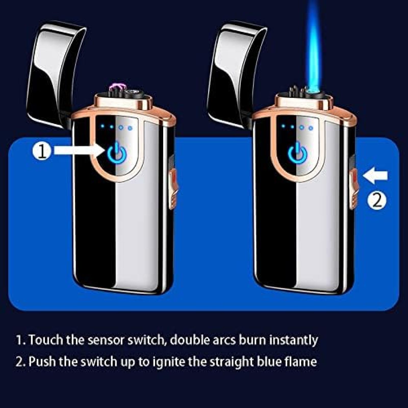 Briquet Électrique, Rechargeable Au Butane, Coupe-Vent, Plasma, Portable, Rechargeable par USB avec Affichage LED, Briquet 2 en 1 pour Feu, Barbecue,Argent,bonny369
