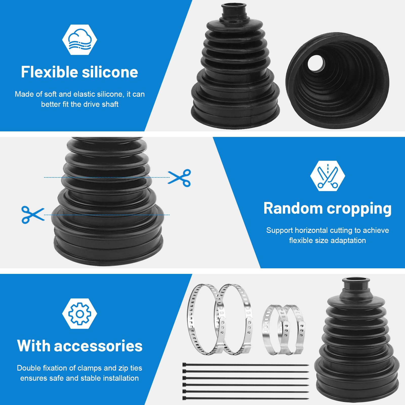 2 Stück Achsmanschette Universal Set – Flexibles Silikon Antriebswelle Schutzkit mit Manschetten, Edelstahl Klemmen & Kabelbindern – Staubdichtes Faltenbalg Set für Auto-Reparatur