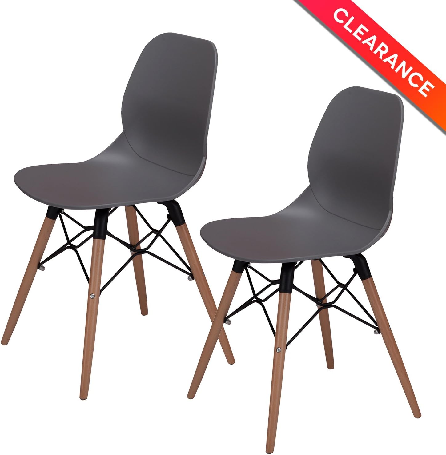 Dining Chairs with Tufted Mid Century Modern Eames Style DSW Chair, Shell Lounge Plastic Chair for Kitchen, Dining, Bedroom, Living Room Side Chairs, 2 Set, Grey