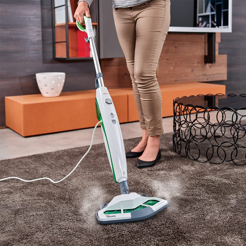 Polti Vaporetto SV400 Hygiene,Escoba a Vapor con Cepillo Vaporforce, Potencia 1500 W, Depósito Extraíble, Calentamiento en 15 Segundos, 2 Accesorios Incluidos, Blanco y Verde