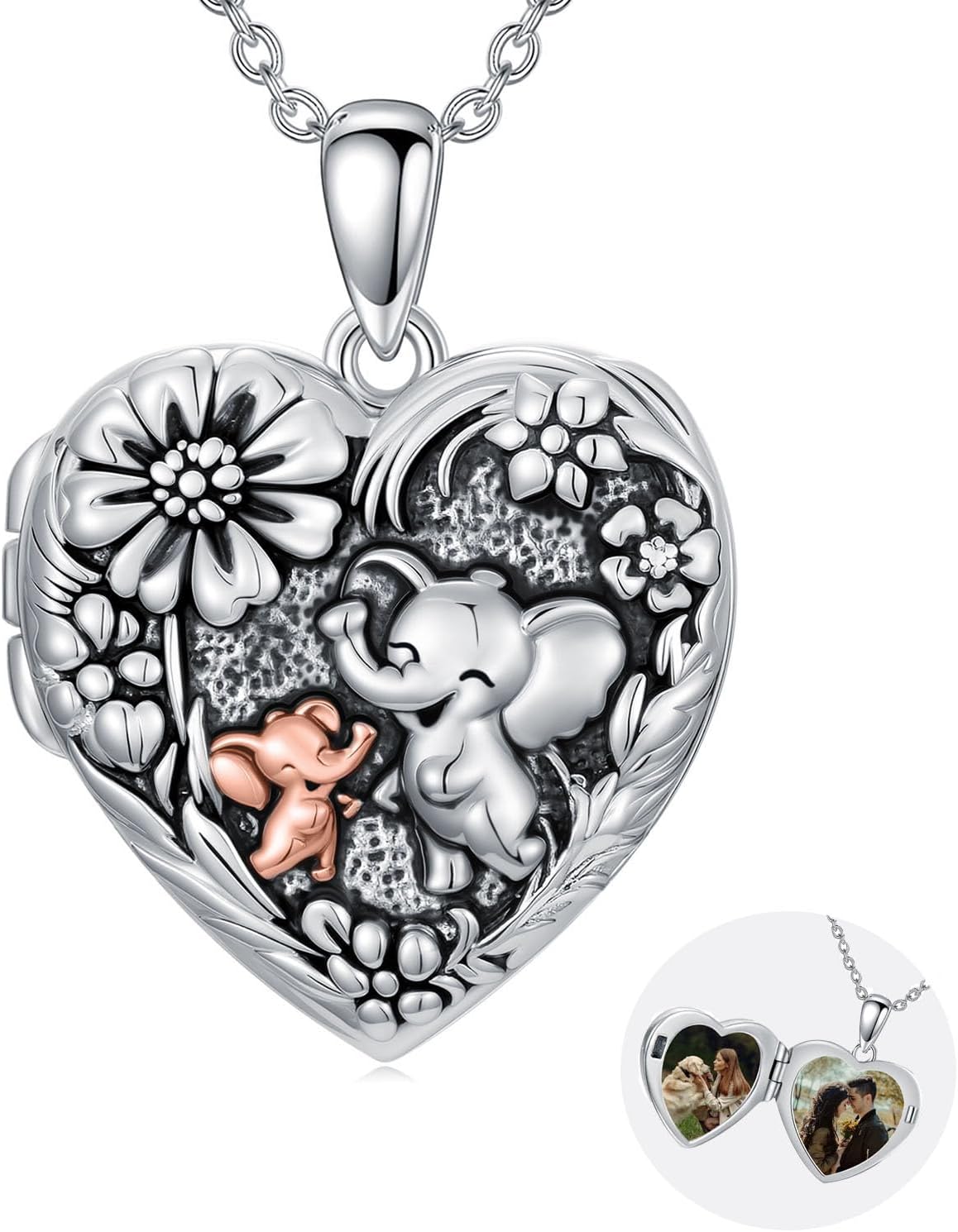 Dorunmo Personalized Heart Locket Necklaces That Holds 2 Picture 925 Sterling Silver Otter/Cow/Fox/Panda/Bear/Otter/Elephant Locket Pendant Necklace Memorial Jewelry Gifts for Women Mom Daughter
