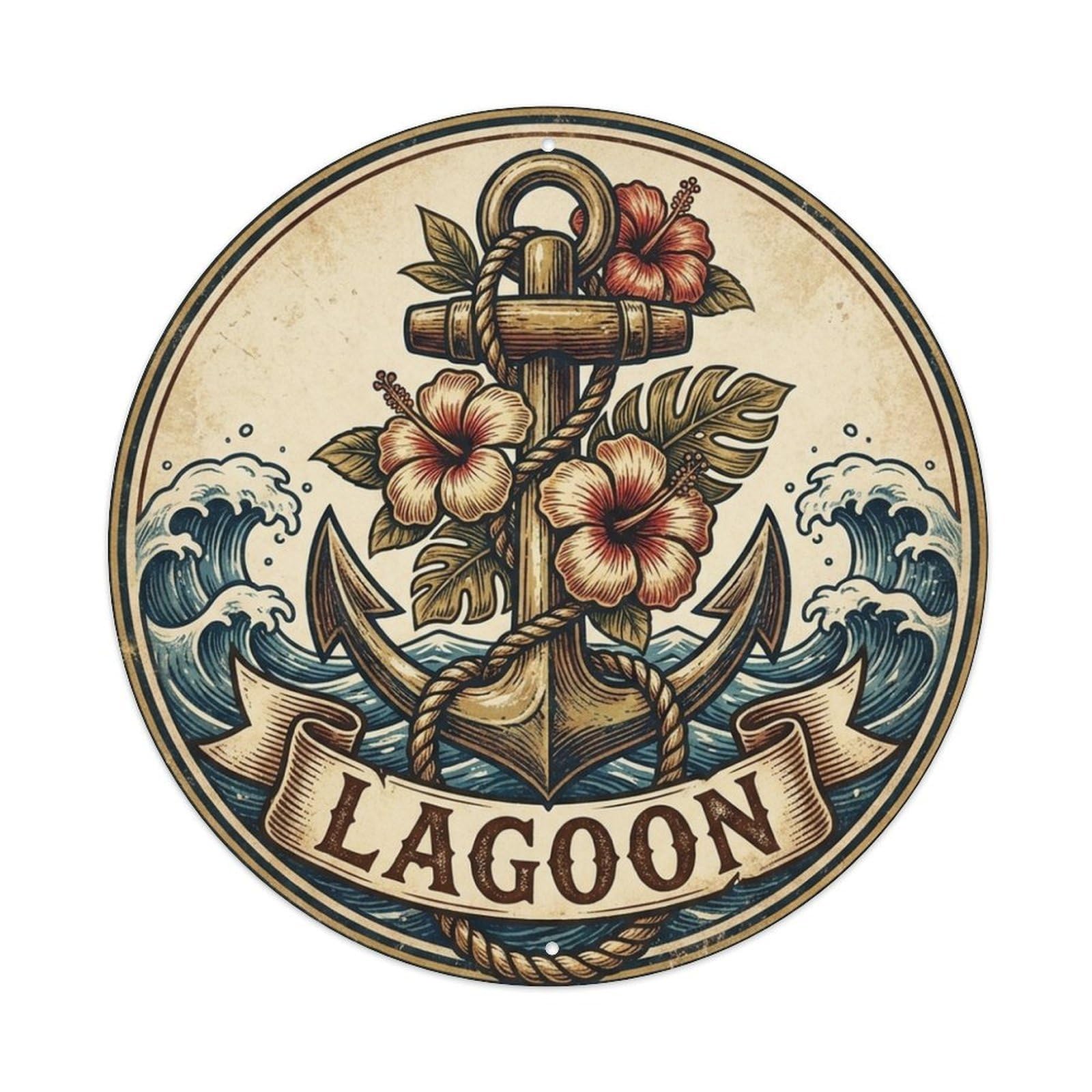 Lagoon Hibiscus Anchor Old Chart Maritime Metal Tin Sign