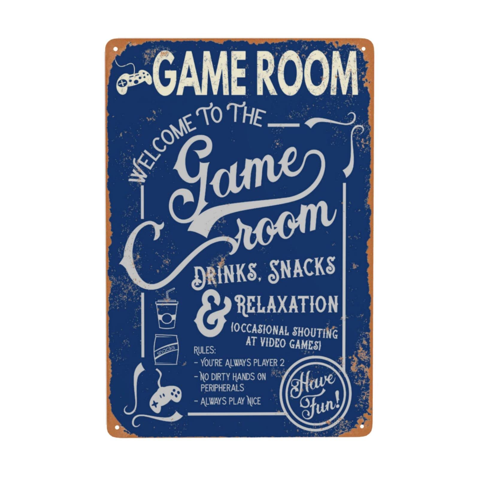 peiyeety Vintage Game Room Quote Metal Tin Sign Weatherproof Wall Decor Kitchen Bathroom Bedroom Living Room Cafe Farmhouse Entryway Office Workshop Bar Laundry Room Porch Patio 12x16 Inch