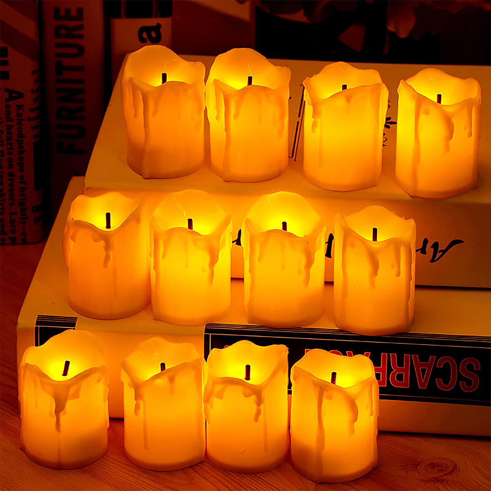 Sftyufs Orange 12 Pack Flameless Led Votive Candles,Flameless Flickering Votive Tea Lights Realistic Bright Flickering Bulb Battery Operated For Halloween Pumpkin Lantern Party Festival Decoration