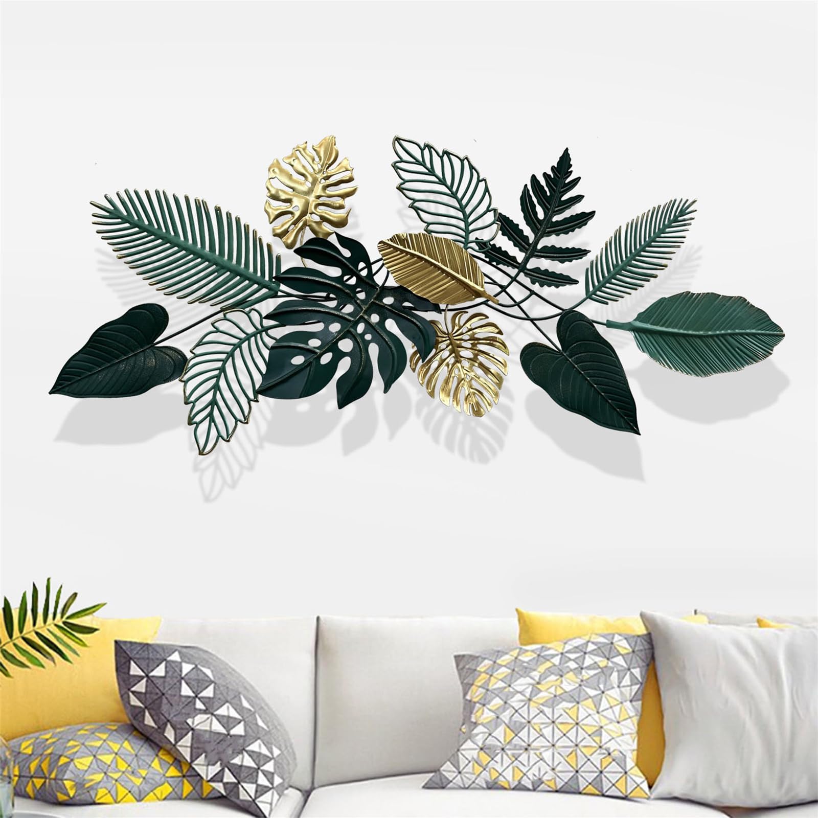 GAENZA Decoración De Pared De Metal 3D Morden Decoración De Pared De Lujo De Plantas Hojas Decoración De Pared Arte De Metal Escultura De Pared Decoración De Hogar para Hotel Dormitorio Sala De Estar