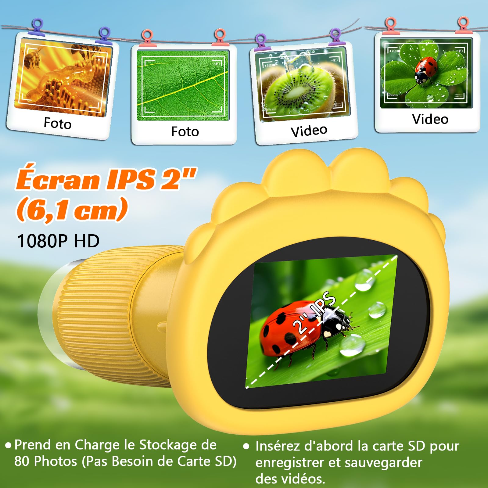 Microscope NuméRique pour Enfants, 2.0 IPS Mikroskop Portable avec 8 LumièRes LED,50-1000X,4 Niveaux de RéGlage, avec Fonction Photo Video,pour Enfants de 4 à 12 Ans