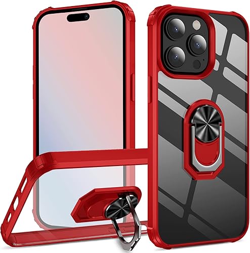 Ring Kickstand - Funda transparente para iPhone 14 Pro (6.1 pulgadas), protección contra caídas, funda protectora delgada, parachoques flexible +