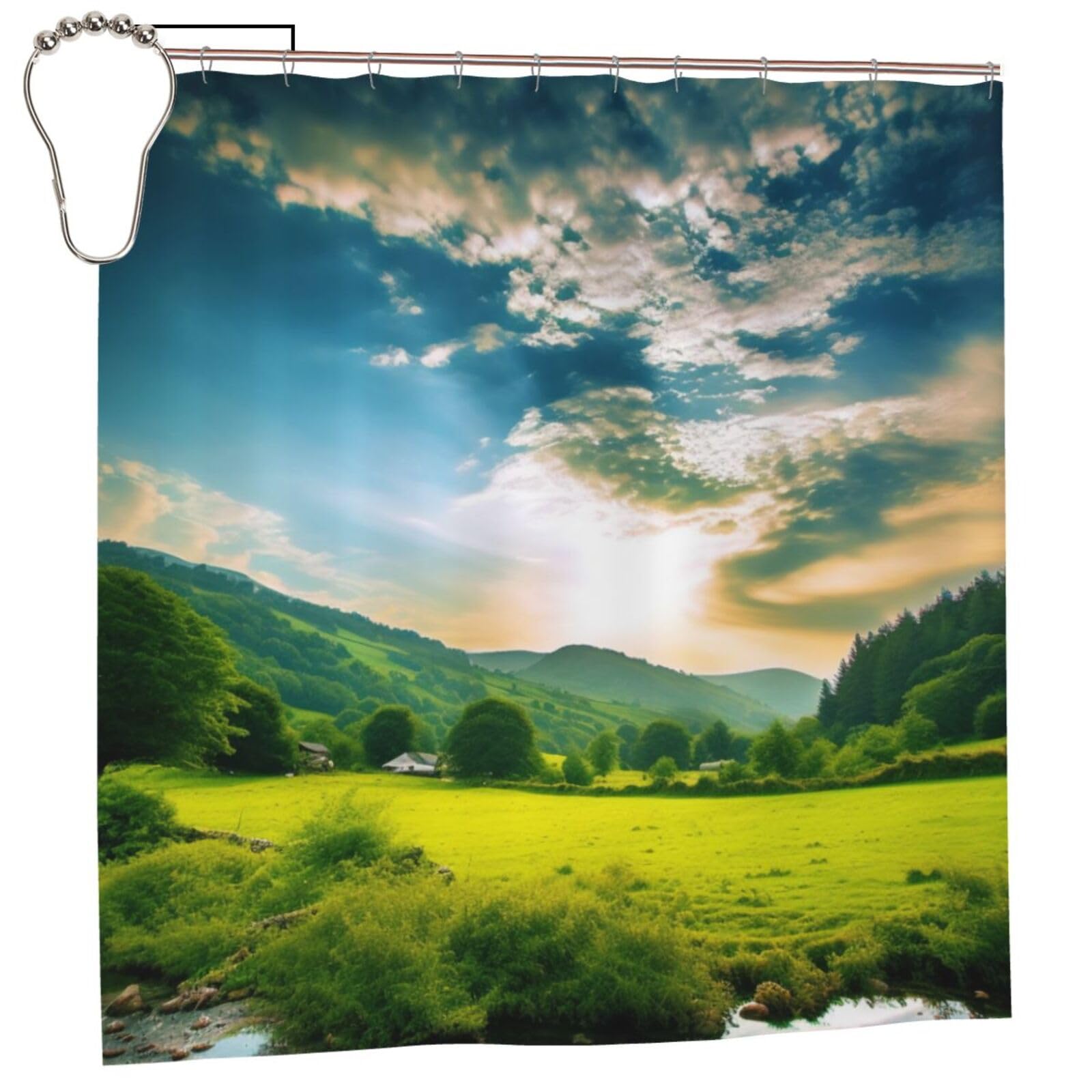 BWWHCCTI Natural Scenery Printed Shower Curtain With 12 Iron Hooks Opaque Quick Drying Waterproof Shower Curtains Sets For Bathroom 183x183 CM