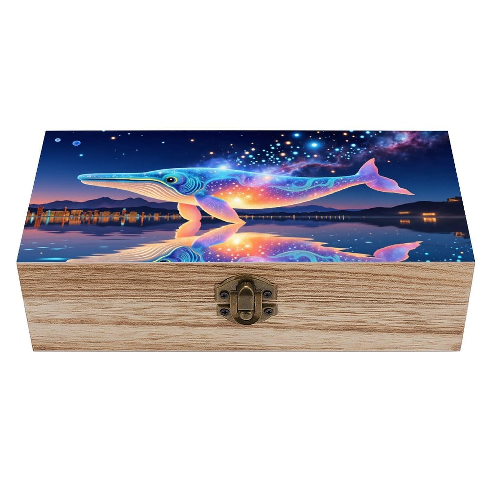 HLBSDM Whale Wooden Storage Box with Hinged Lid,Vintage Gift Box Natural Wood Keepsake Decorative Rustic Jewelry Box 7.9" L*3.9" W*2.3" H