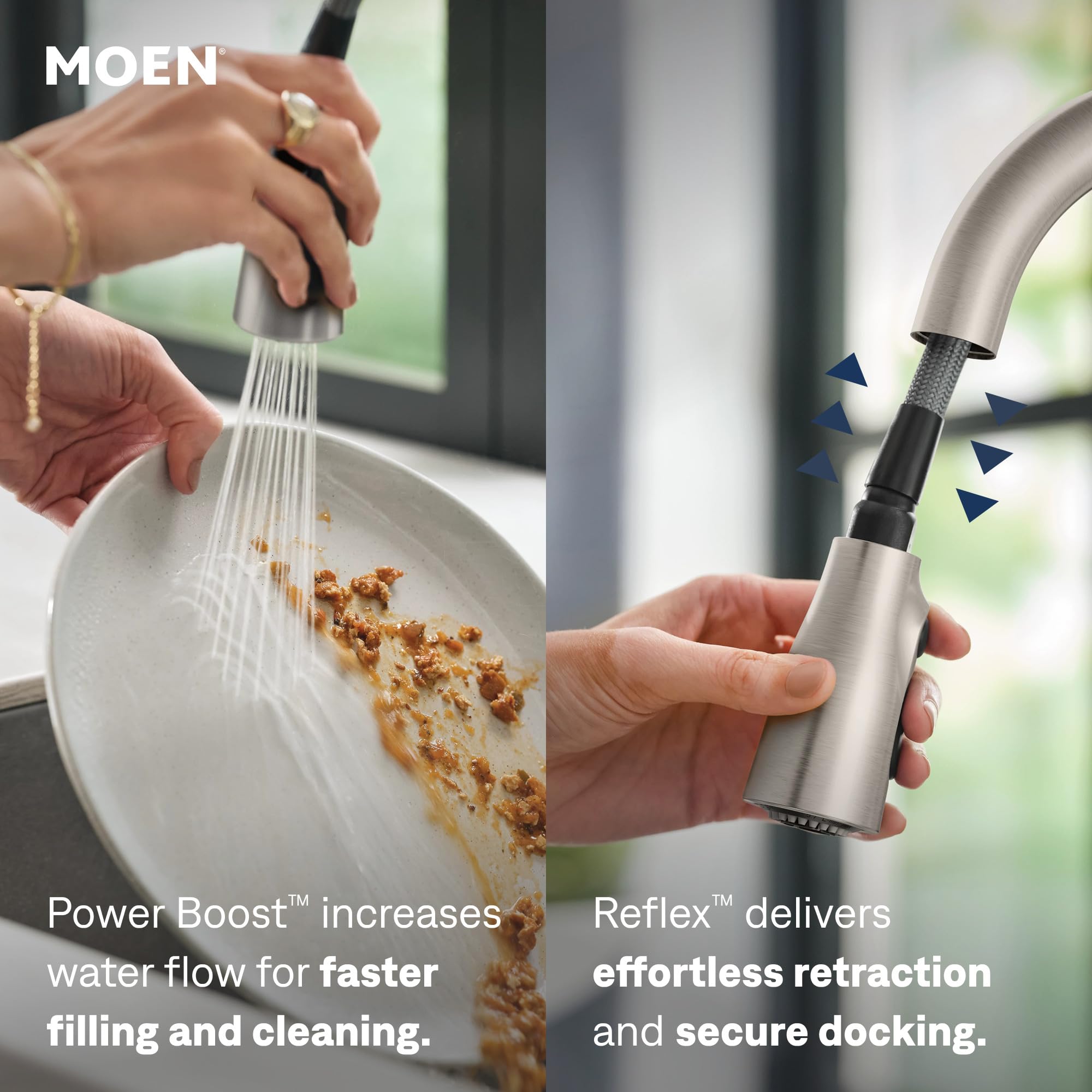 Moen 87627SRS Haelyn pojedynczy uchwyt wyciągany opryskiwacz bateria kuchenna z refleksem i Power Clean, odporna na plamy stal nierdzewna