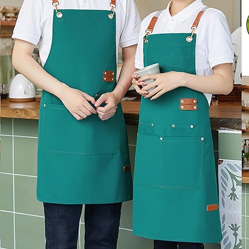 Kitchen Apron, Work Apron,Cotton Canvas Cross Back Waterproof Work Aprons for Kitchen Cooking Bib Canvas,Restaurant kitchenMultiple Pockets,