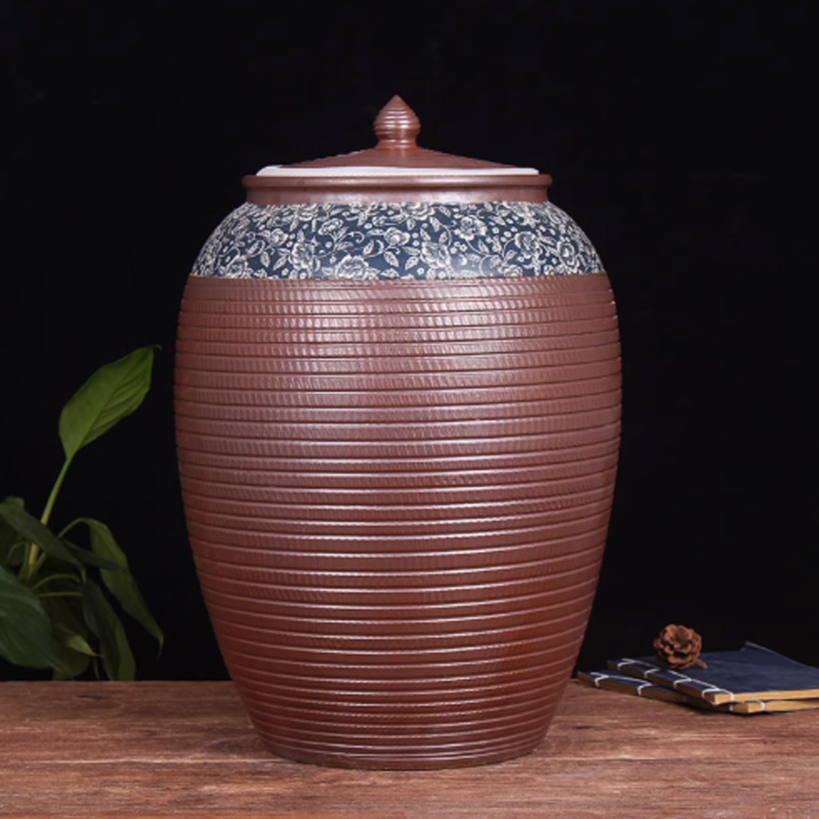 MESCXTY Ceramic Rice Container With Lid Chinese Kitchen Sealed Jar Storage Retro with Food Airtight Jars(25kg)