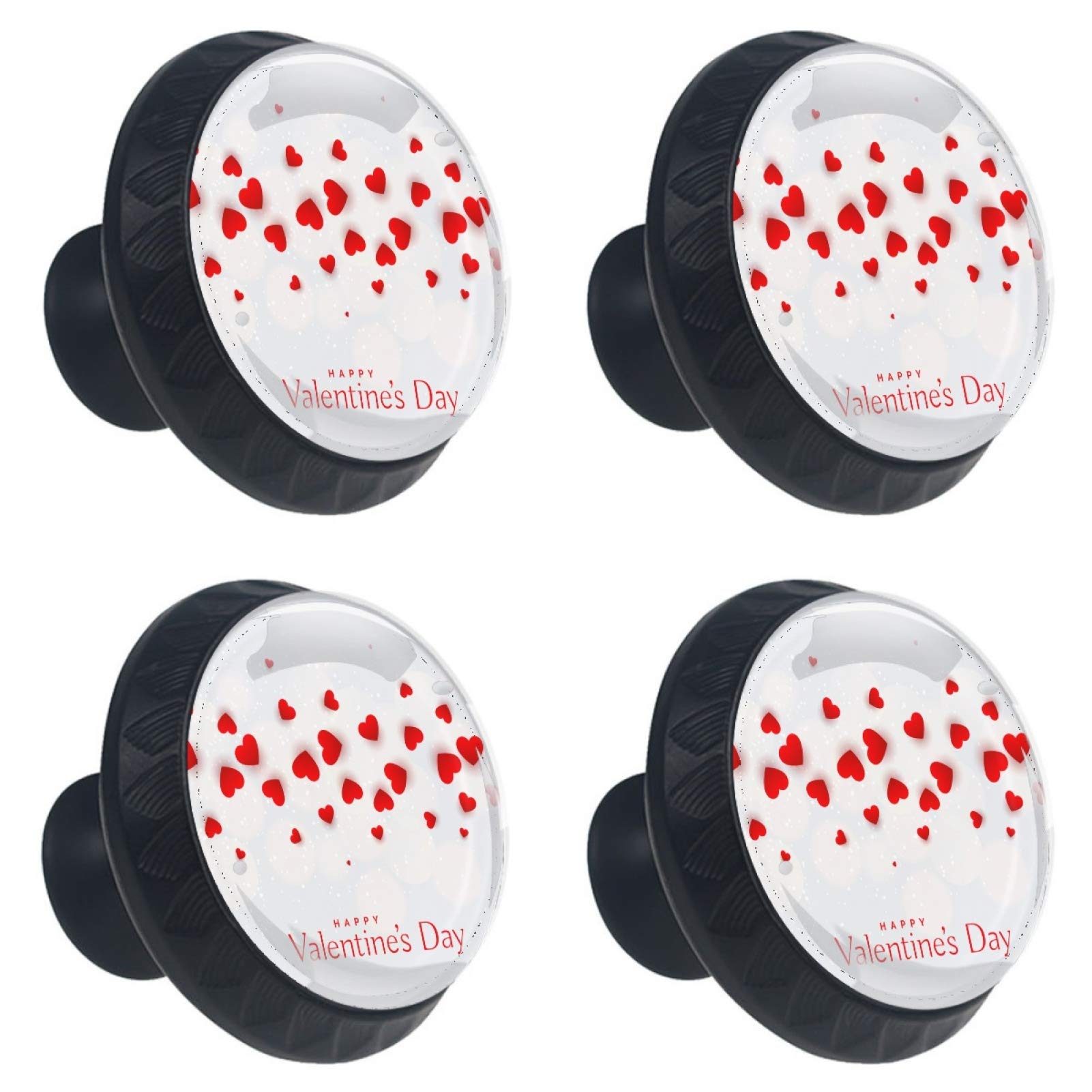 Boutons de meuble ronds en verre 30 mm avec motif cœur | Lot de 4