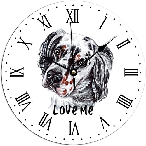 Vinisong Love Me English Setter - Reloj de pared inglés para decoración del hogar reloj de pared para amantes de los perros reloj de pared con pilas