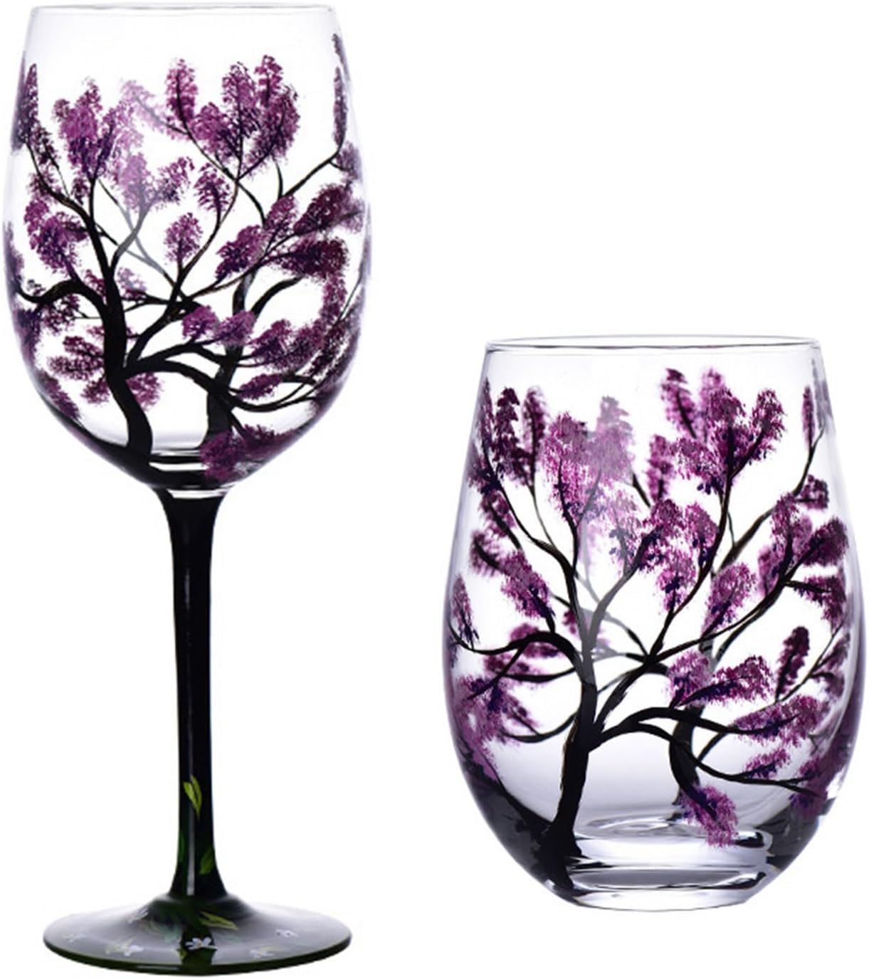 Four Seasons Tree Wine Glasses Goblet Creative Printed Round Glass Cup for Wine Beer Cocktail Large Capacity