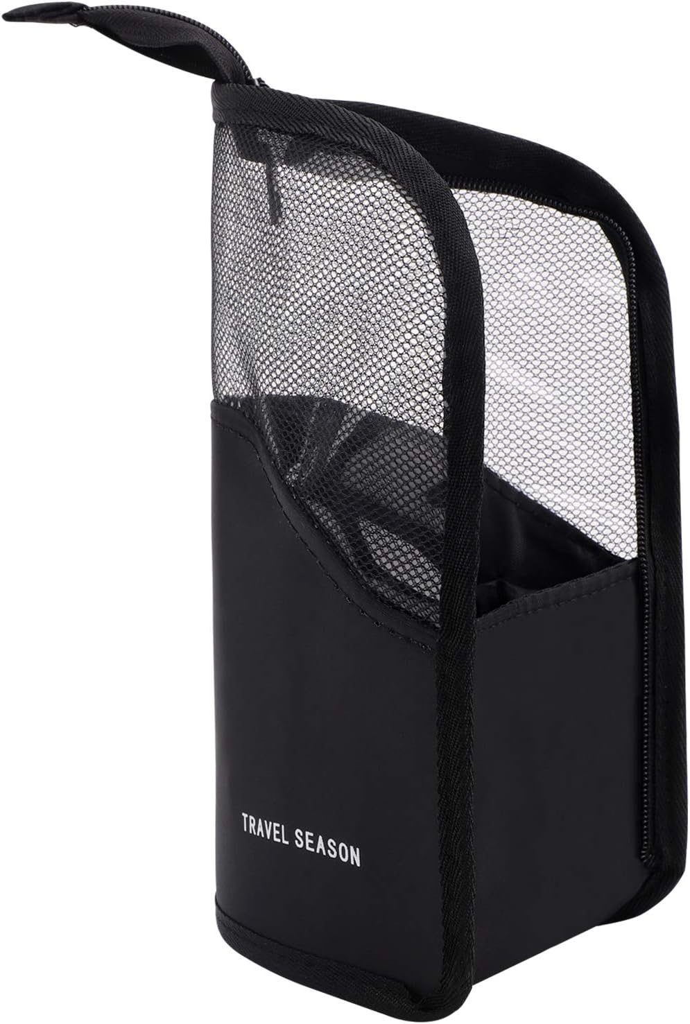 Travel Makeup Brush Bag Waterproof Stand-Up Makeup Brush Holder Half Clear Cosmetic Brush Organiser Bag Multifunctional Cosmetic Zipper Pouch for Pencil Case Pen Case (Black)