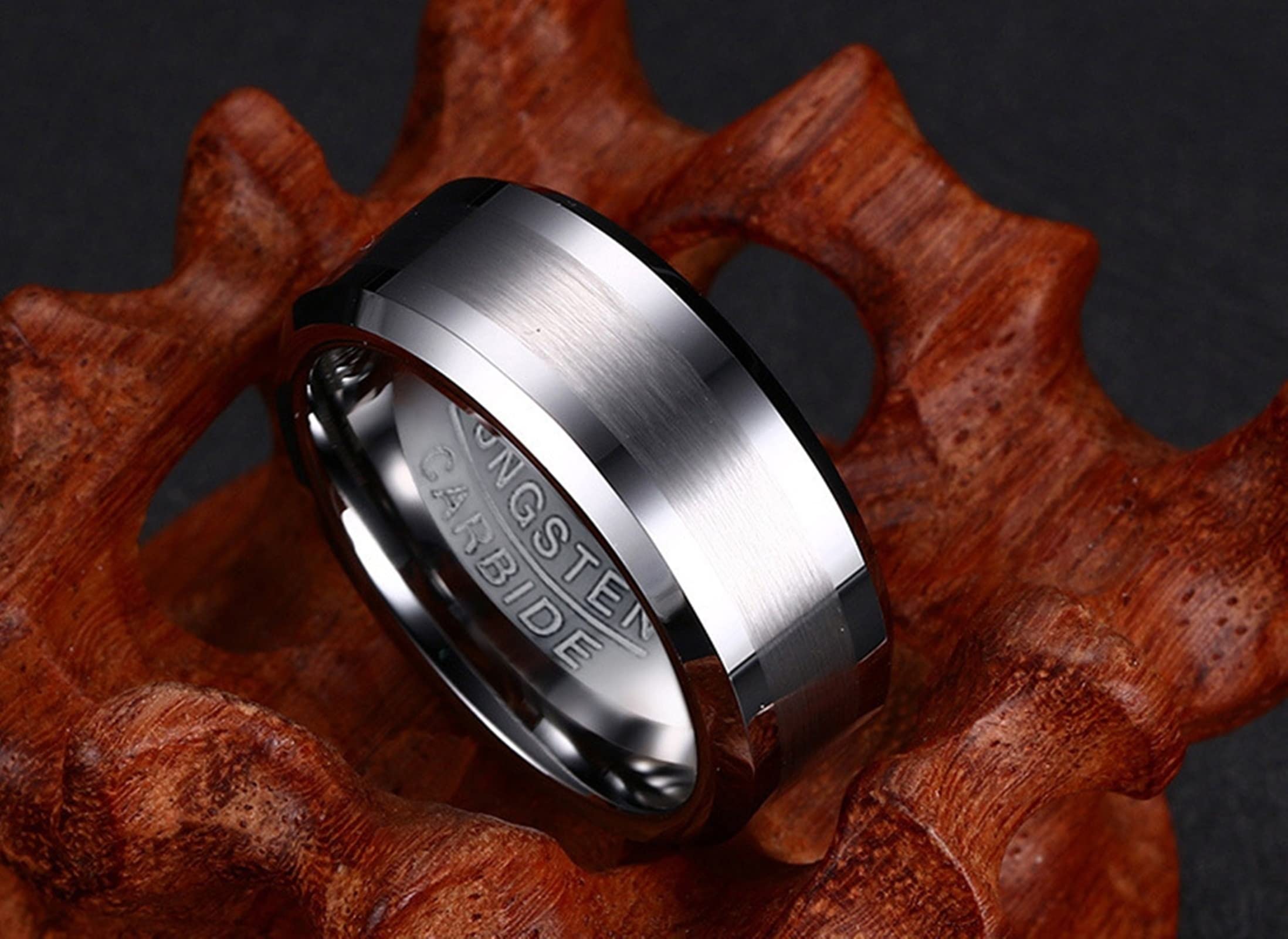 AmDxD Alianza para hombre, chapado en oro, anillo de compromiso para mujer, acero al Tungsteno, alianza para hombre, 0 0 unidades de circonio cepillado, W51.5 & M61.5, Chapado en oro acero de