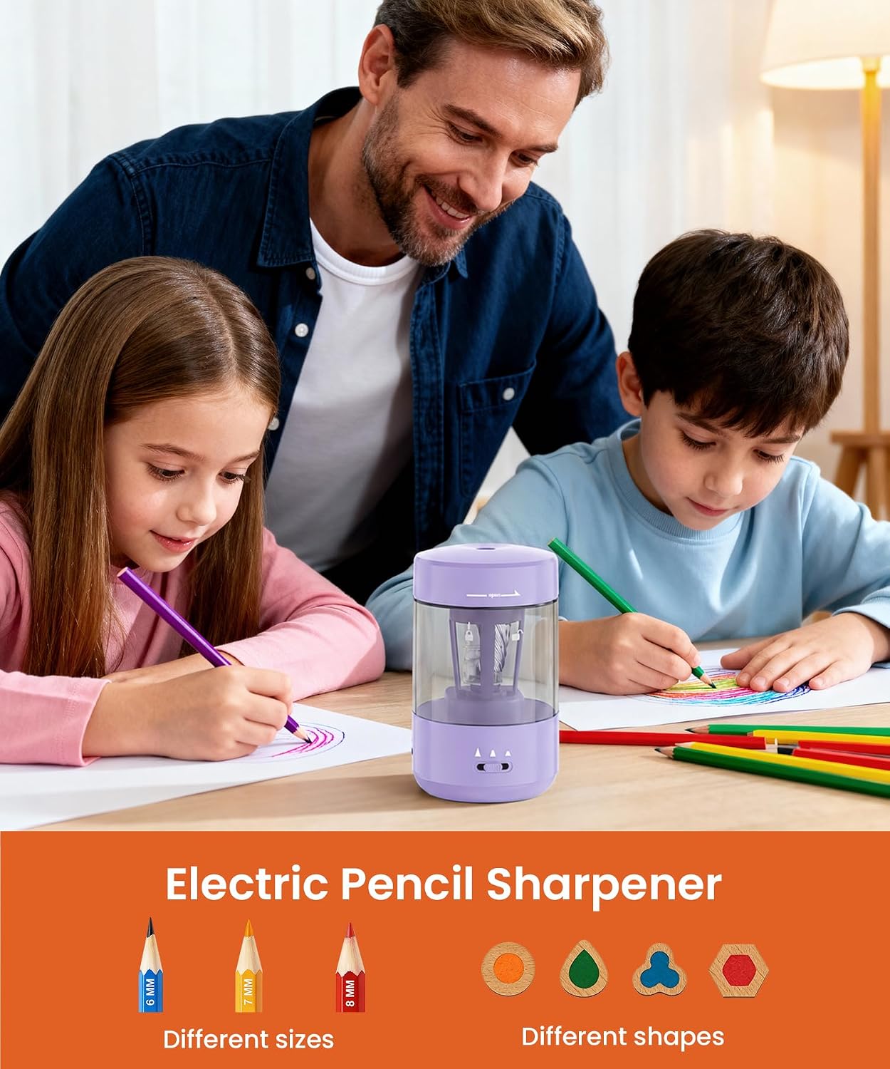 2 Pack Electric Pencil Sharpener for Classroom, Fully Automatic, Purple image 3