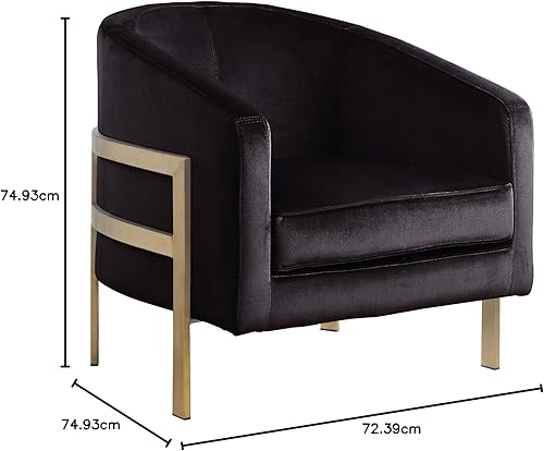 Miniatura 23 de Iconic Home Monte Accent - Silla de club elegante y elegante de terciopelo con acabado de latón cepillado, marco de acero inoxidable moderno y Negro