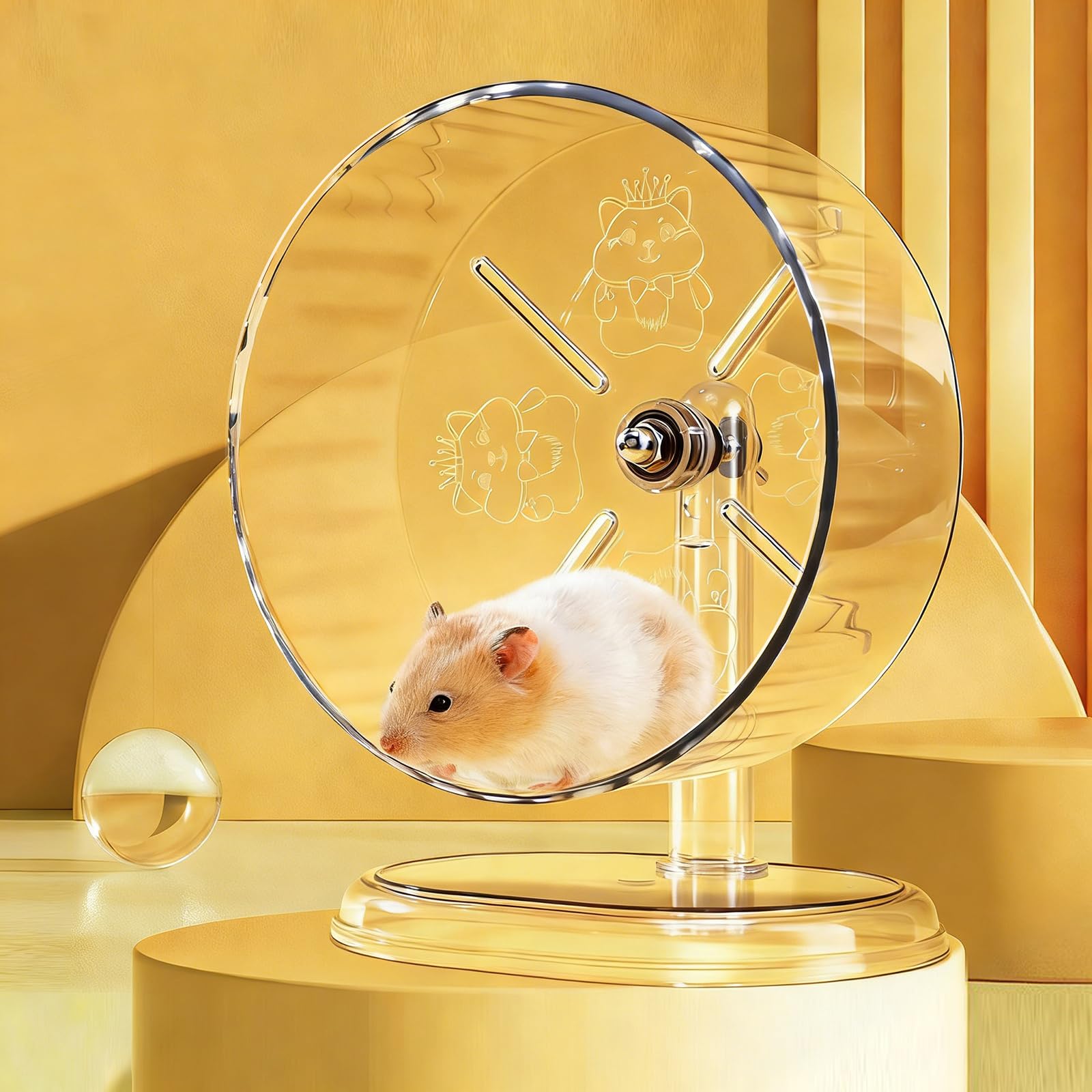 Hamster Exercise Wheel,Super-Silent Small Animals Exercise Wheels,Quiet Hamster Running Wheels with Adjustable Stand for Hamsters,Gerbils,Rats,Other Small Pets(Transparent, 7 inch) - image 2