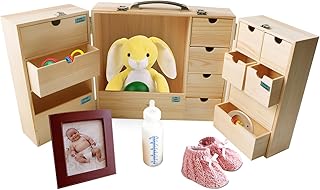 Vencer DIY Wood Baby Keepsake Box with Handwritten Labels for Newborn Memories
