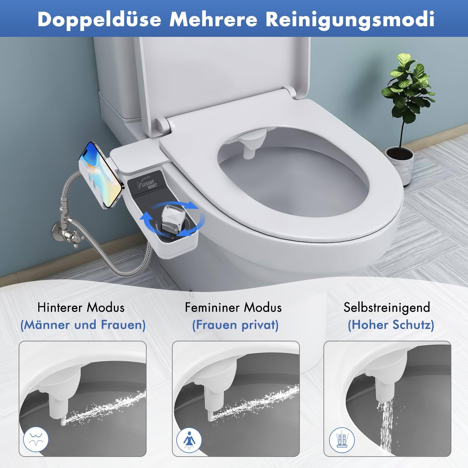 Bidet Einsatz für Toilette Nicht Elektrisch Bidet Aufsatz für Toilette mit Einziehbare Selbstreinigende Doppeldüsen Dusch WC-Aufsatz,Einstellbarer Wasserdruck Bidets Toilette für Frau und Mann
