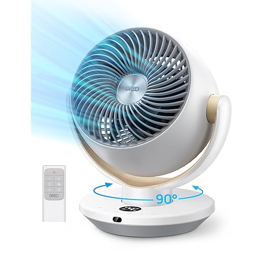 Dreo Fan for Bedroom, Desk Air Circulator Fan with Remote, 11 Inch Table Fans for Whole Room, 60ft Powerful Airflow, 120° Vertical Manual +90° Oscillating, 4 Speeds, 8H Timer, Quiet Fan, Home