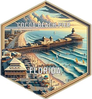 Cocoa Beach Pier Florida Souvenir Travel Destination Hexagon Decorative Flat Magnet 2-Inch
