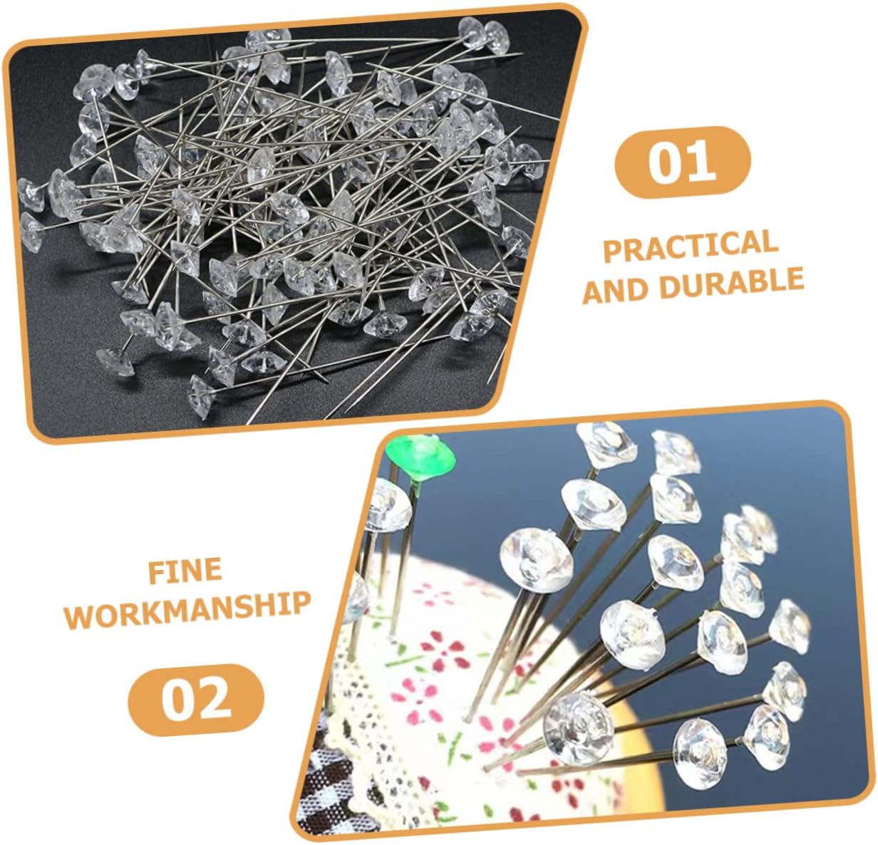 ORFOFE Durable Diamond Shaped Head Pins Wedding Bouquet Jewelry DIY Locating Pins Resistant Decorative Straight Pins for Crafts Sewing Projects