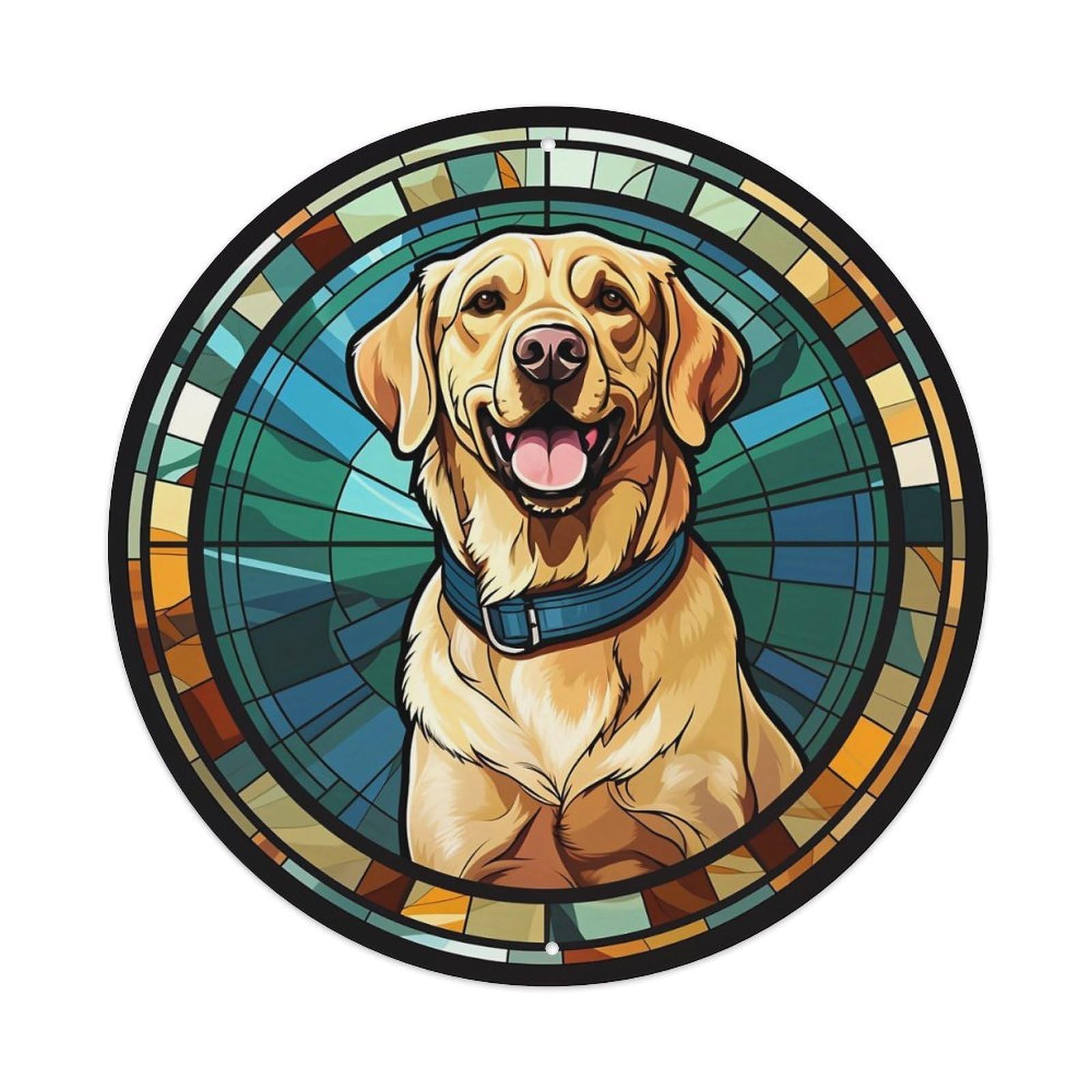 Stained Glass Dog Portrait Art_2 Round Tin Sign Vintage Metal Sign Home Bar Garden Indoor & Outdoor Wall Decor Retro Metal Poster 8x8 Inch