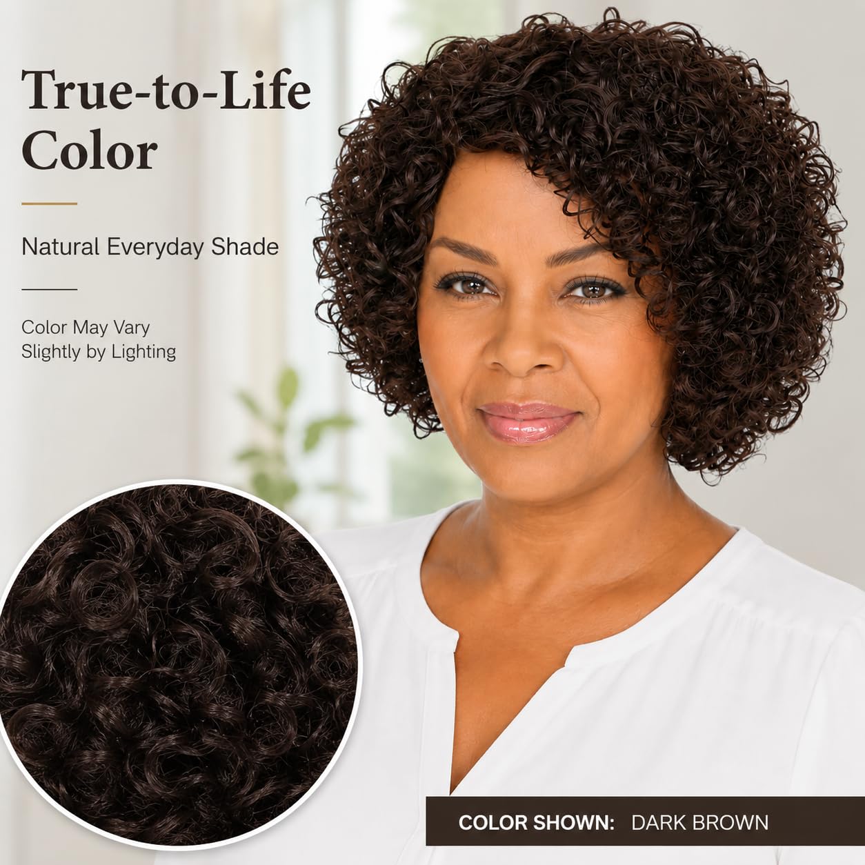 Short Curly Human Hair Wig for Black Women, 2# Dark Brown Side Part Wear and Go Wig, No Lace No Glue Needed, Lightweight Breathable Kinky Curly Human Wigs for Mature Women Daily Wear
