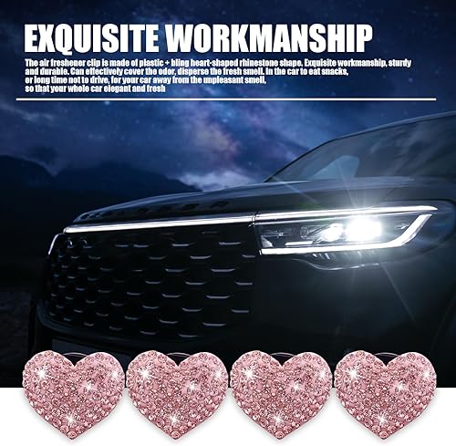 Miniatura 4 de 4 clips brillantes para salida de aire acondicionado de automóvil, 1.07 x 1.07 pulgadas, clip de decoración de salida de aire con diamantes de