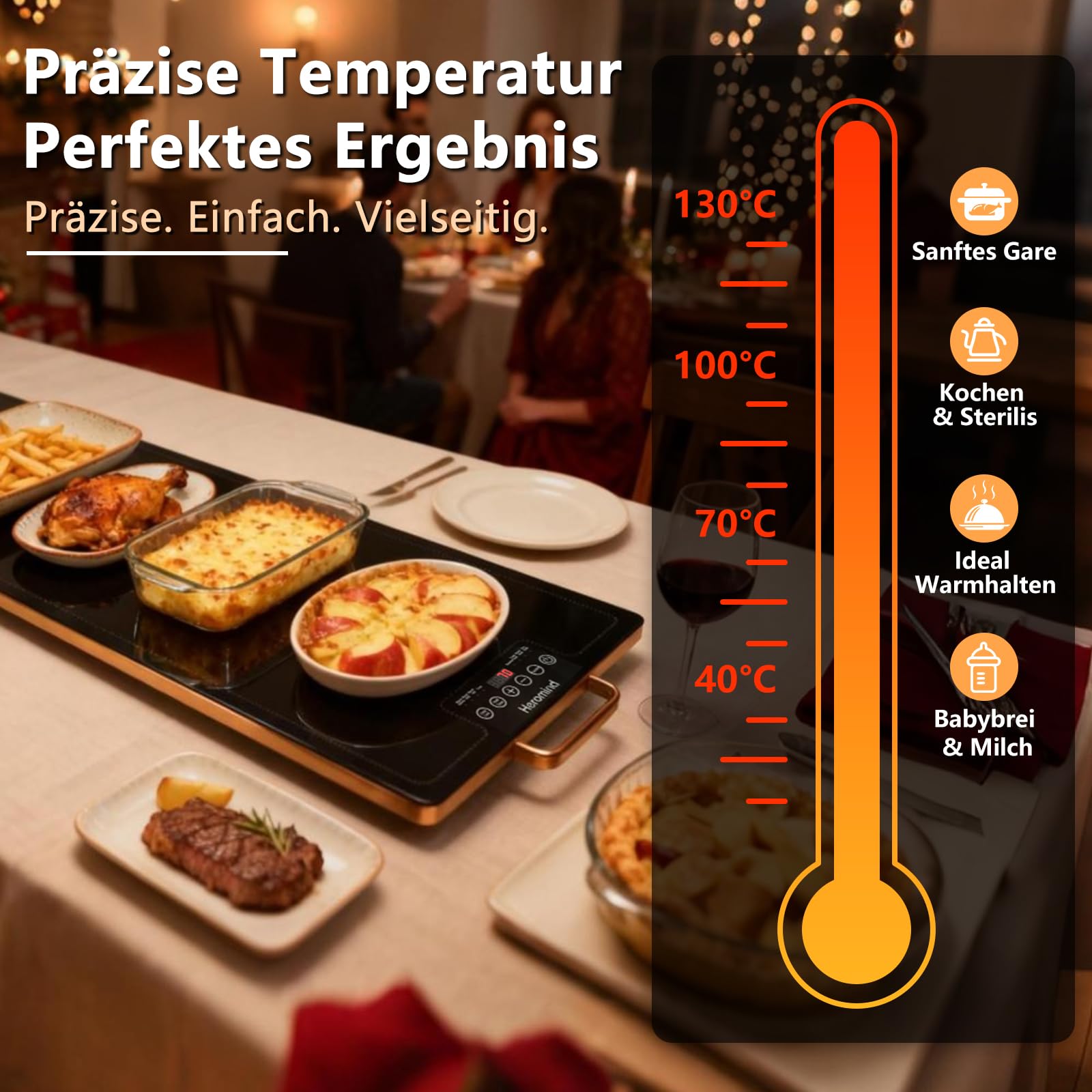 Wärmeplatte 100x35 cm 450W Elektrische Warmhalteplatte Touch-Bedienung Für Großküchen Catering