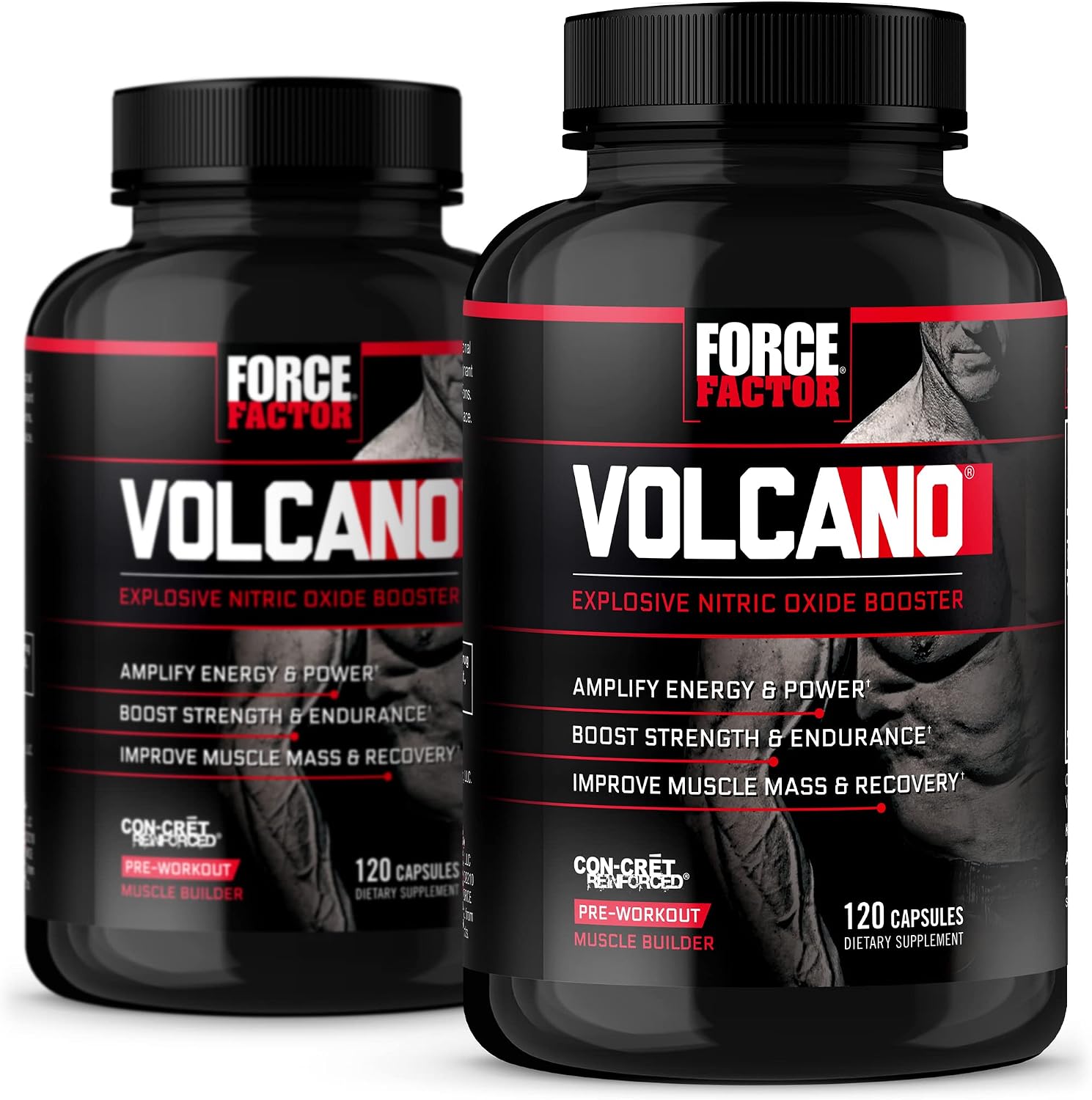 Force Factor Volcano, 2-Pack, Pre Workout Nitric Oxide Booster Supplement for Men with Creatine and L-Citrulline to Boost Nitric Oxide and Energy, Build Muscle, Better Pump and Workout