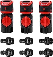 Eden 93218 Premium 9-Piece Garden Hose Quick Connect Kit with Flow Control Shutoff, Secure Twist-Lock & Ergonomic Grips